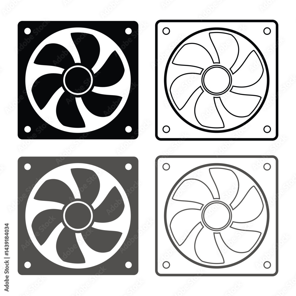 Poster cooling fan vector, icon set. flat style engine cooling fan ventilator silhouette vector symbol webs