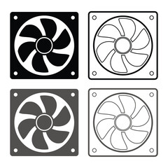 Cooling fan vector, icon set. Flat style engine cooling fan ventilator silhouette vector symbol website logo design. Simple illustration element computer cooler outline sign design. Vector image.