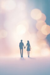 Fototapeta premium minimalist scene capturing couple holding hands surrounded by blurred backdrop suggesting valentine day festivity with