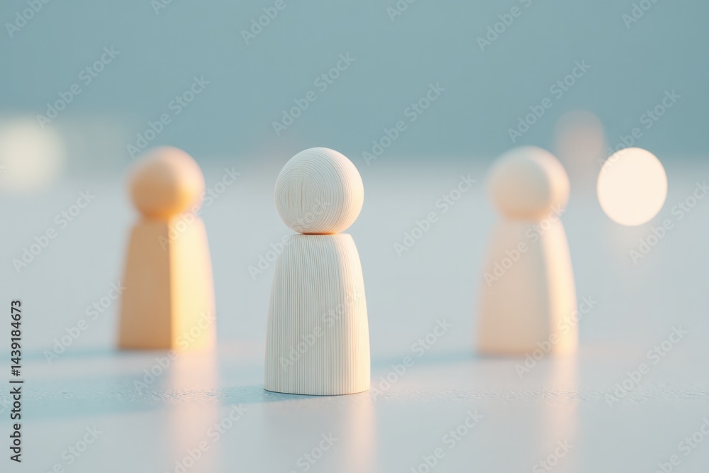 Poster minimalistic 3d home decor in soft lighting with blurred figures in background creating ambient atmo