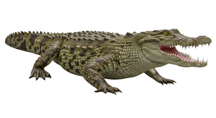 Naklejka premium Crocodilian menacingly displays spotted dental interior