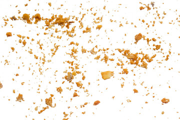 cookie crumbs scattered on white transparent background