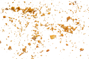 cookie crumbs scattered on white transparent background