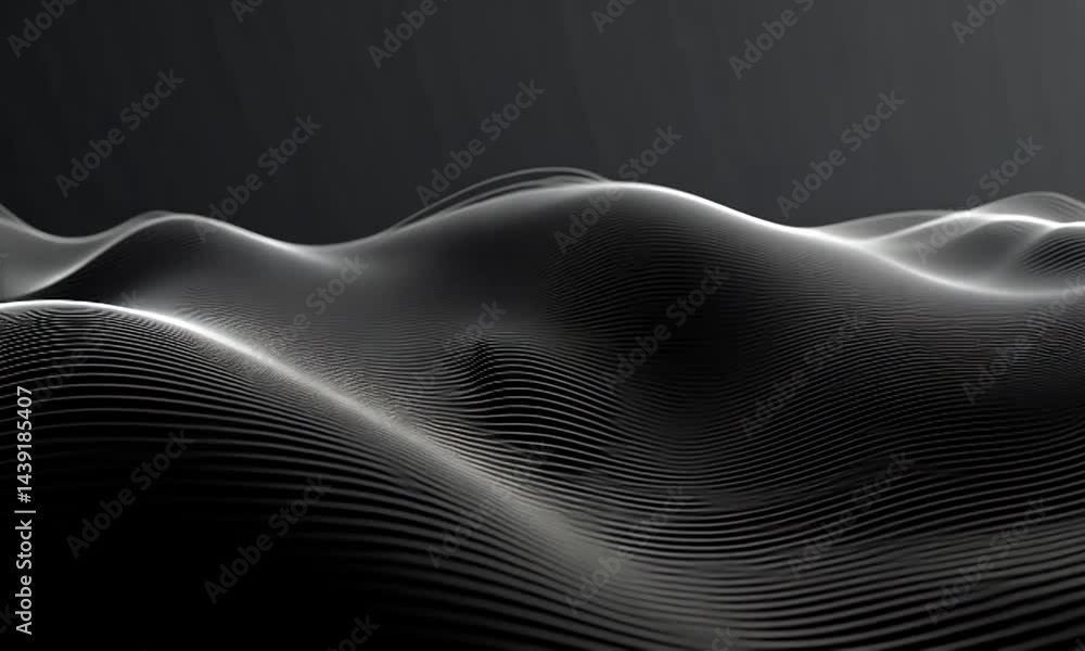 Poster abstract wave patterns in monochrome, showcasing fluid motion against a dark backdrop