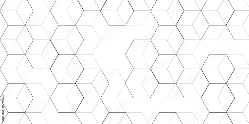 Poster Modern simple style seamless pattern with hexagonal graphic design. Geometric art deco texture mosaic white background. abstract molecular structures in technology, wallpaper background, vector.	