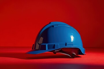 Safety helmet angled on a red surface.