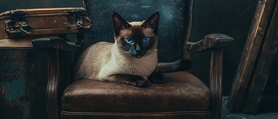 elegant Siamese cat with blue almond shaped eyes and sleek fur