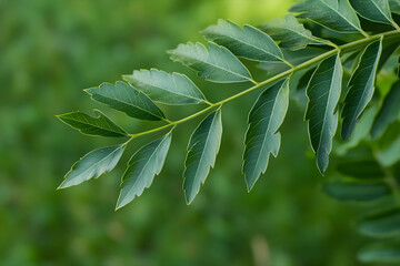 "Fresh Green Curry Leaves on Natural Background - Herbal Plant Closeup"