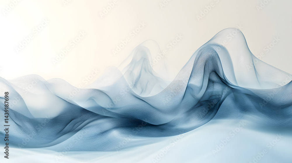 Poster fluid motion abstract design horizontal pure white background digital art soft waves minimalist conc