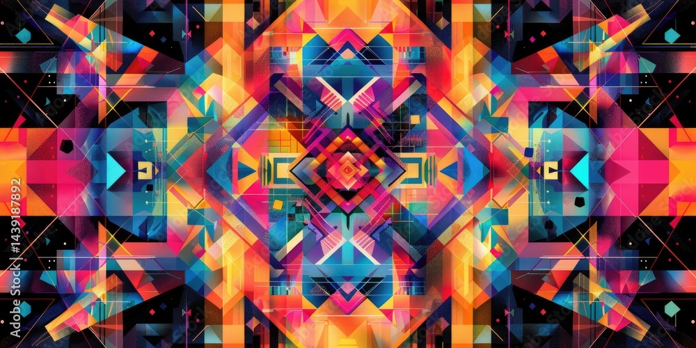 Poster colorful abstract geometric shapes and patterns. digital artwork of vibrant color of shape with over