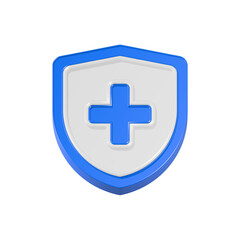 cross medical icon 3d rendering with shield