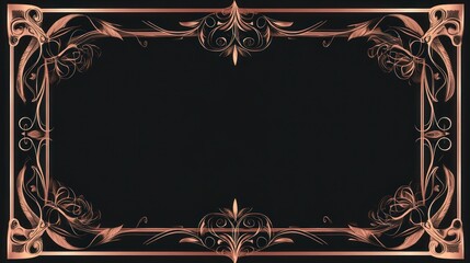 Rose gold ornate frame, dark background, elegant design, ideal for invitations