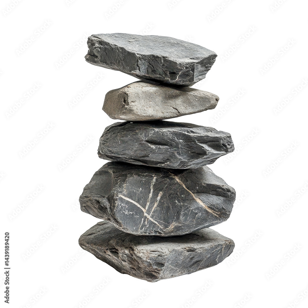Poster stacked stones demonstrating balance and harmony on a clean transparent background, stone stack on a