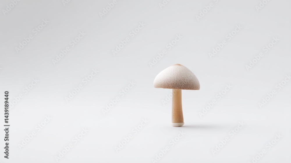 Poster minimalistic composition of single mushroom isolated on pristine white background