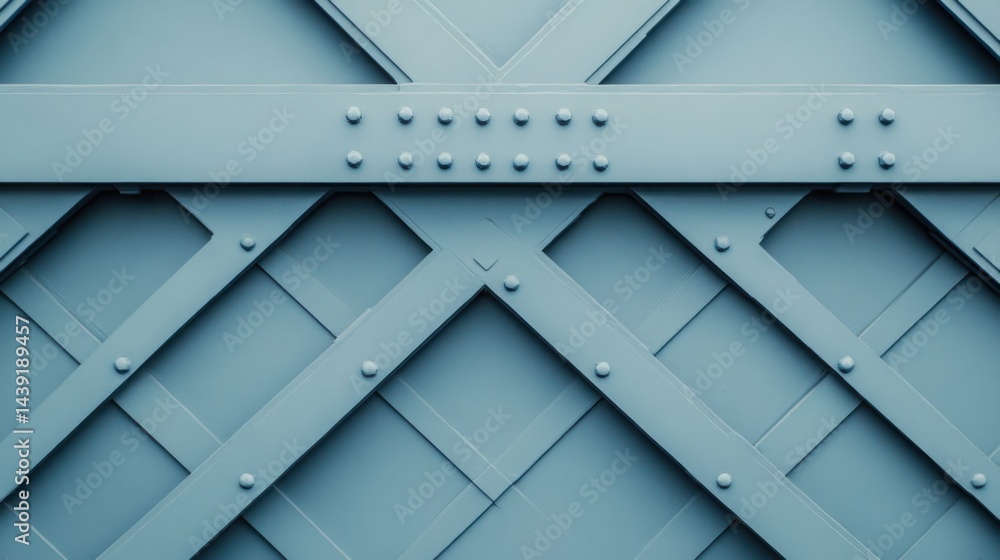 Poster geometric close-up of steel bridge beams with sharp triangles and intersecting lines, industrial sym