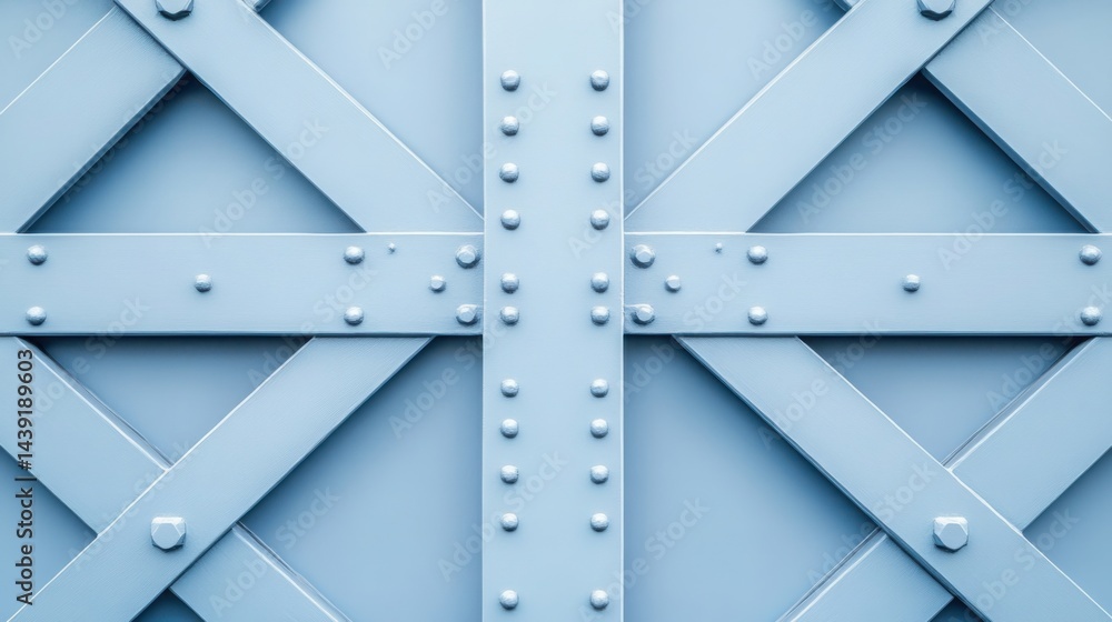 Poster geometric close-up of steel bridge beams with sharp triangles and intersecting lines, industrial sym