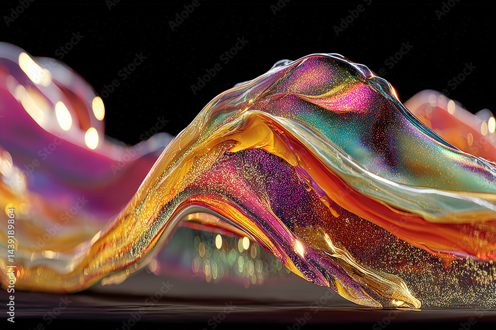Poster iridescent abstract wave: a captivating abstract image of an iridescent, wave-like form. the image f