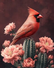 High-definition bird, pink flowers.