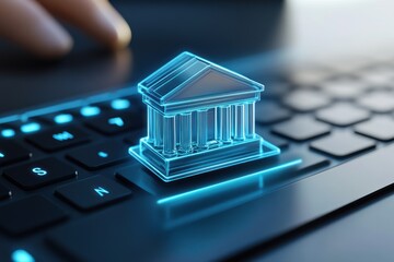 Digital Bank Icon on Laptop Keyboard
