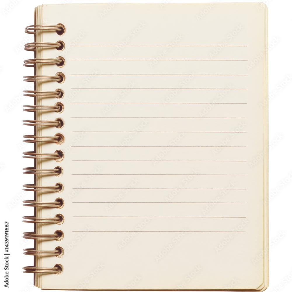 Poster blank notebook paper with ring spine on a transparent background for creative writing tasks, blank n