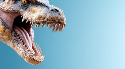 Dinosaur Head with Open Mouth Against a Blue Background