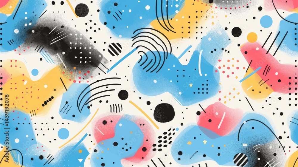 Poster the close up of the abstract picture of the colourful memphis pattern wallpaper, memphis pattern is 