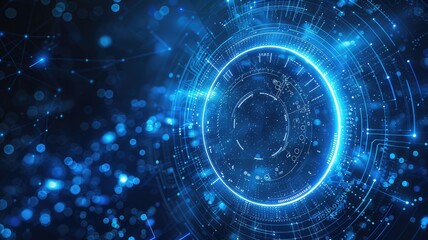 Fototapeta premium Abstract of blue light particle effect in digital technology design. Seamless modern art of futuristic energy in system structure with diagram pattern perfect for cyberspace style background. AIG53.