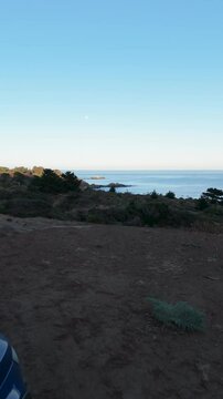 Quintay Chile Casablanca Valparaiso beach sea foam, morning vertical drone car