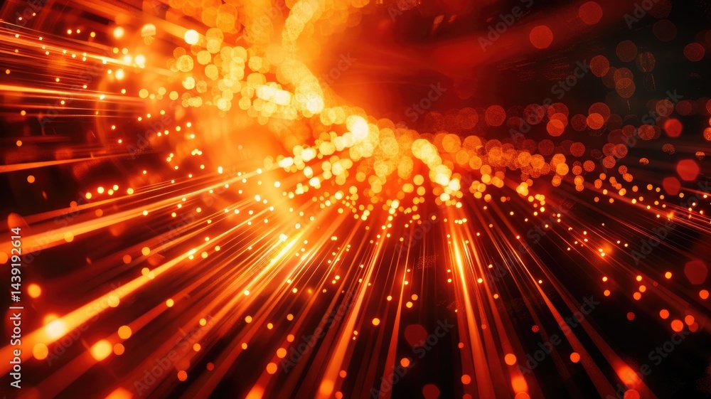 Poster sparkling laser beam effect dash with high-speed shine and emit colorful light on dark background co