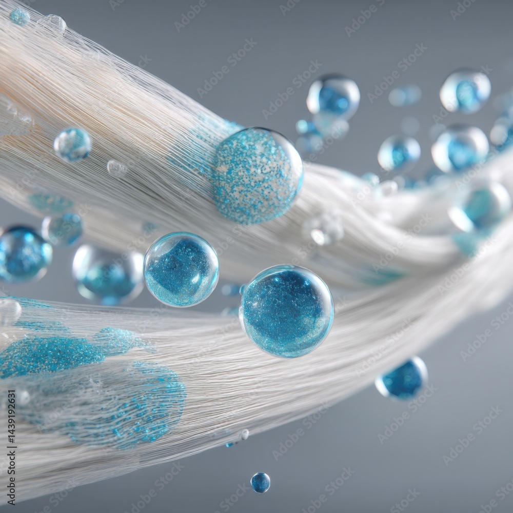 Poster colorful droplets and fibers create an artistic display of beauty and texture in a creative composit
