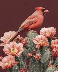 Vintage digital art: bird, cactus.