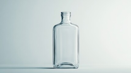 Empty glass bottle isolated on white, showcasing its transparent surface and realistic reflections under soft lighting
