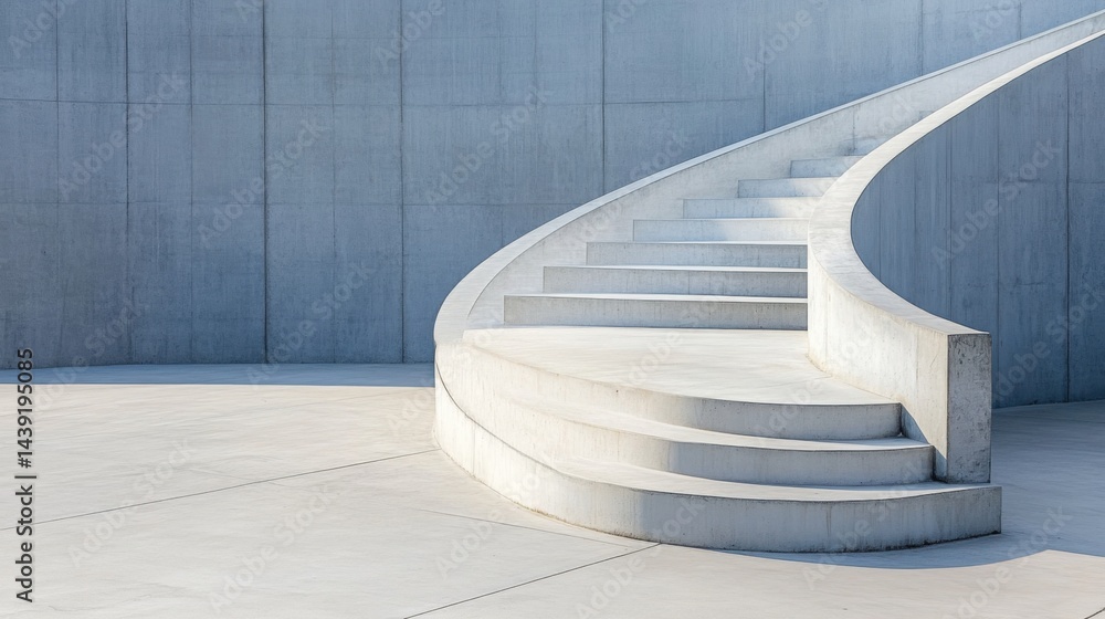 Poster smooth curved concrete ramp forming clean arc, soft light and gradient shadows, modern architecture 