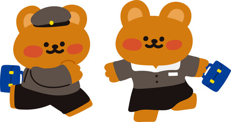 복고 교복을 입은 곰돌이 캐릭터