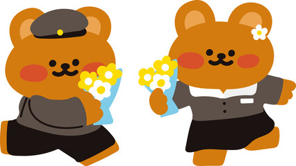 복고 교복을 입은 곰돌이 캐릭터