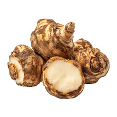 Fresh sunchoke tubers isolated on a clean transparent background ready for culinary use or nutritional exploration, sunchoke isolated on transparent background