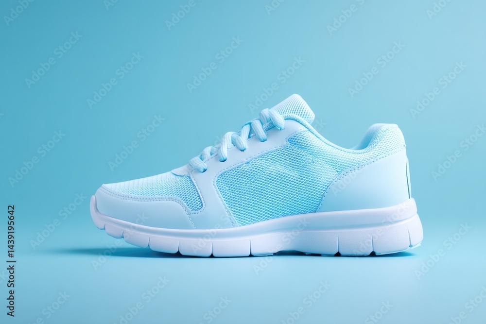 Poster minimalistic shot of single sports shoe centered on smooth solid color background ample copy space s