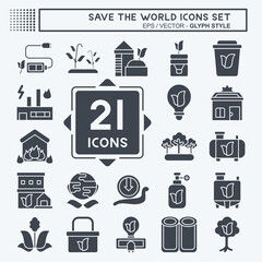 Icon Set Save the World. related to Education symbol. glyph style. editable