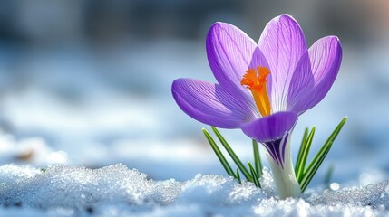 Spring bloom emerging from snow