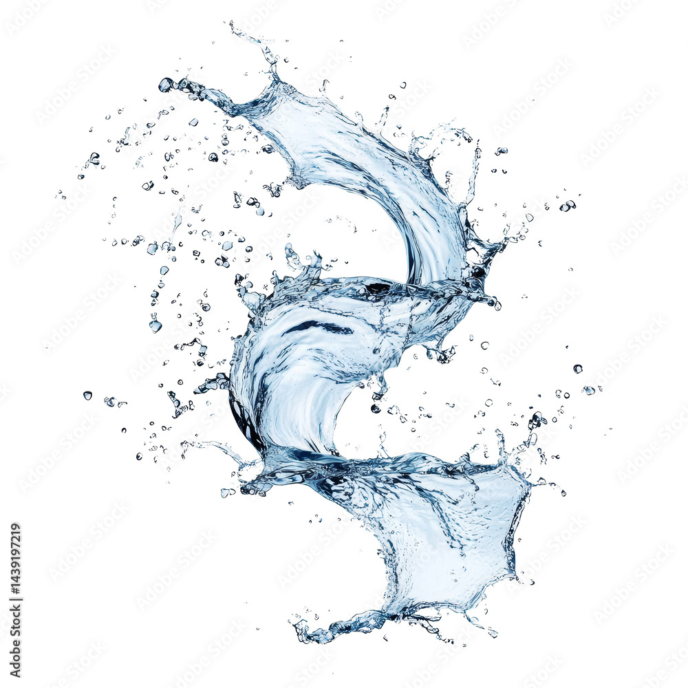 Poster beautiful twisted water splash isolated on transparent background capturing dynamic movement, twiste