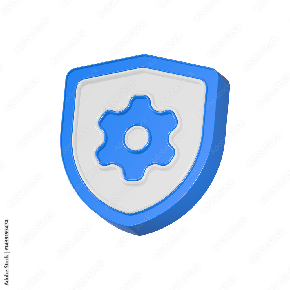 Poster gear setting shield 3d rendering icon realistic