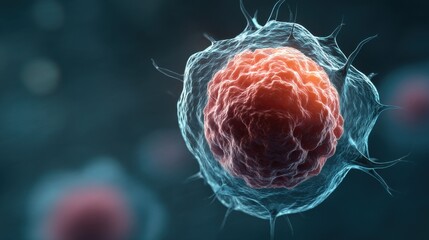 Microscopic view of a vibrant cell within a biological environment, illustrating cellular structure and activity