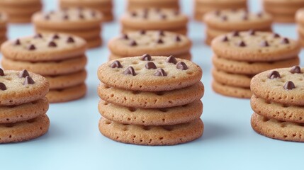 Stacked chocolate chip cookies