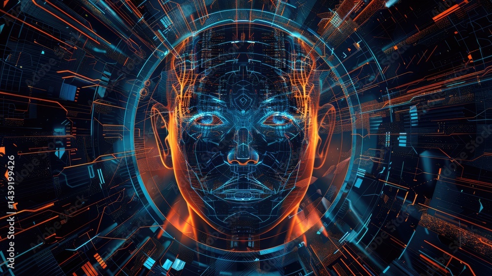 Poster discover a striking futuristic background that features an abstract representation of artificial int