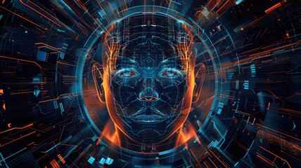 Discover a striking futuristic background that features an abstract representation of artificial intelligence with glowing elements and intricate details.
