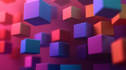 Abstract 3D Rendering of Colorful Cubes with Depth of Field Effect