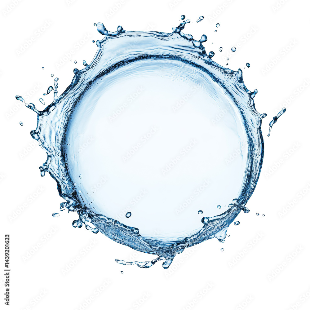 Poster circular water splash formed by impact, isolated on a transparent background, creating a captivating