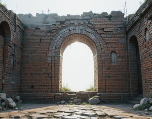 Ancient Stone Archway in a Misty Ruined City