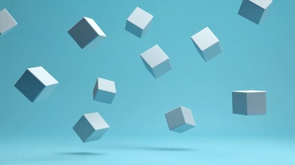 Elegant Arrangement of Floating White Cubes on Light Blue Background