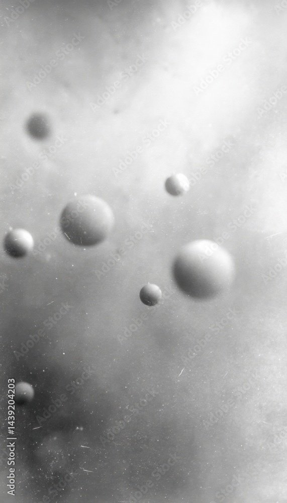 Poster Abstract Monochrome Digital Texture Floating Spherical Particles in Minimalist - Futuristic Design Element for Tech, Marketing, and Visual Innovation